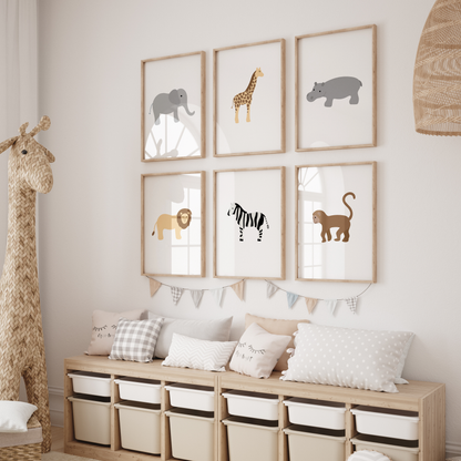 Neutral safari nursery wall art set