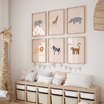 Safari Animal Art Prints (Set of 6)