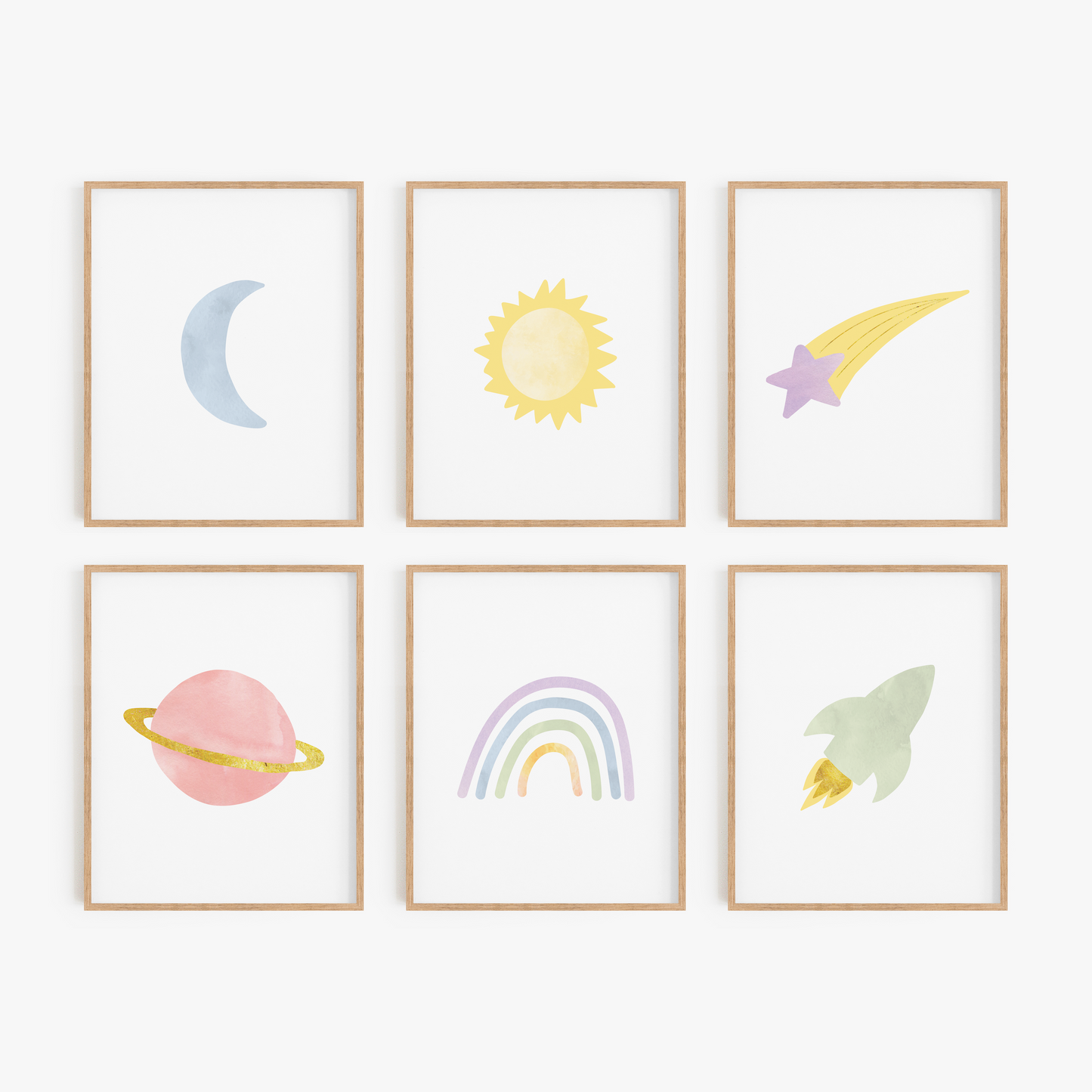 Rainbow Outer Space Art Prints (Set of 6)