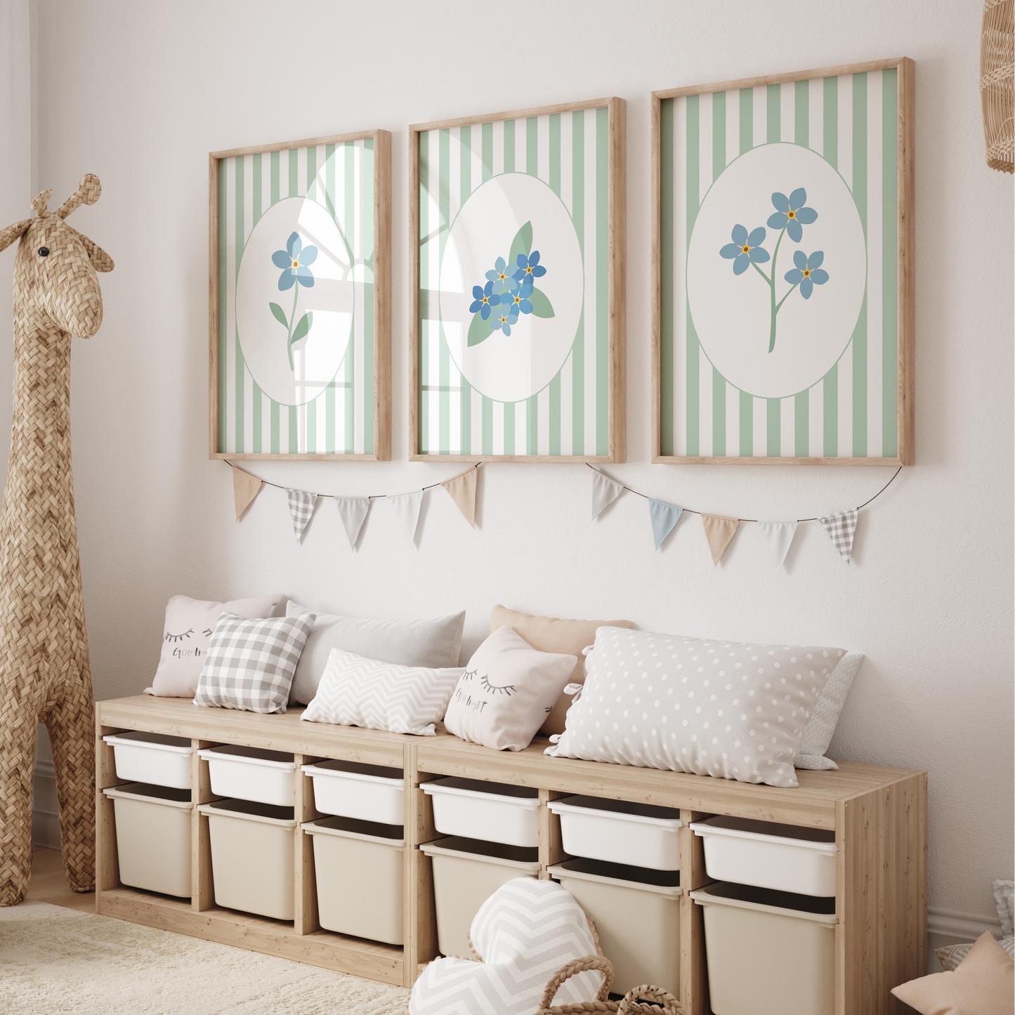 Striped Floral Art Prints (Set of 3)