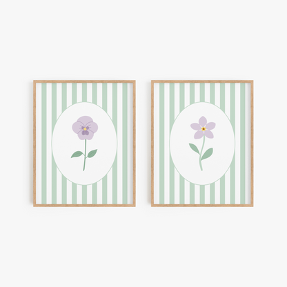 Striped Floral Art Prints (Set of 2)