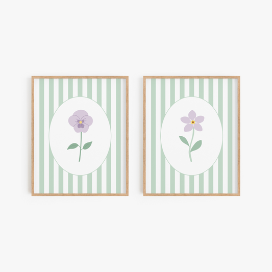 Striped Floral Art Prints (Set of 2)