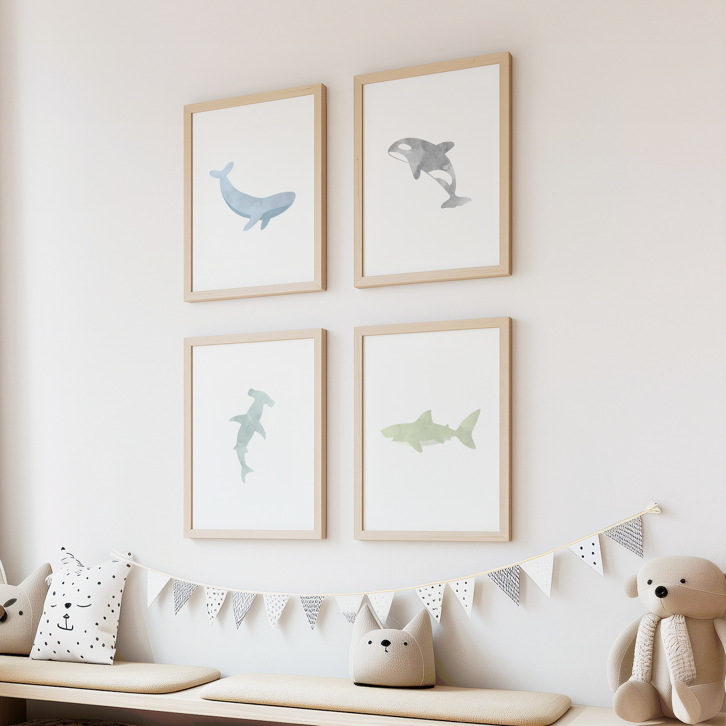 Watercolor Ocean Animal Art Prints (Set of 4)