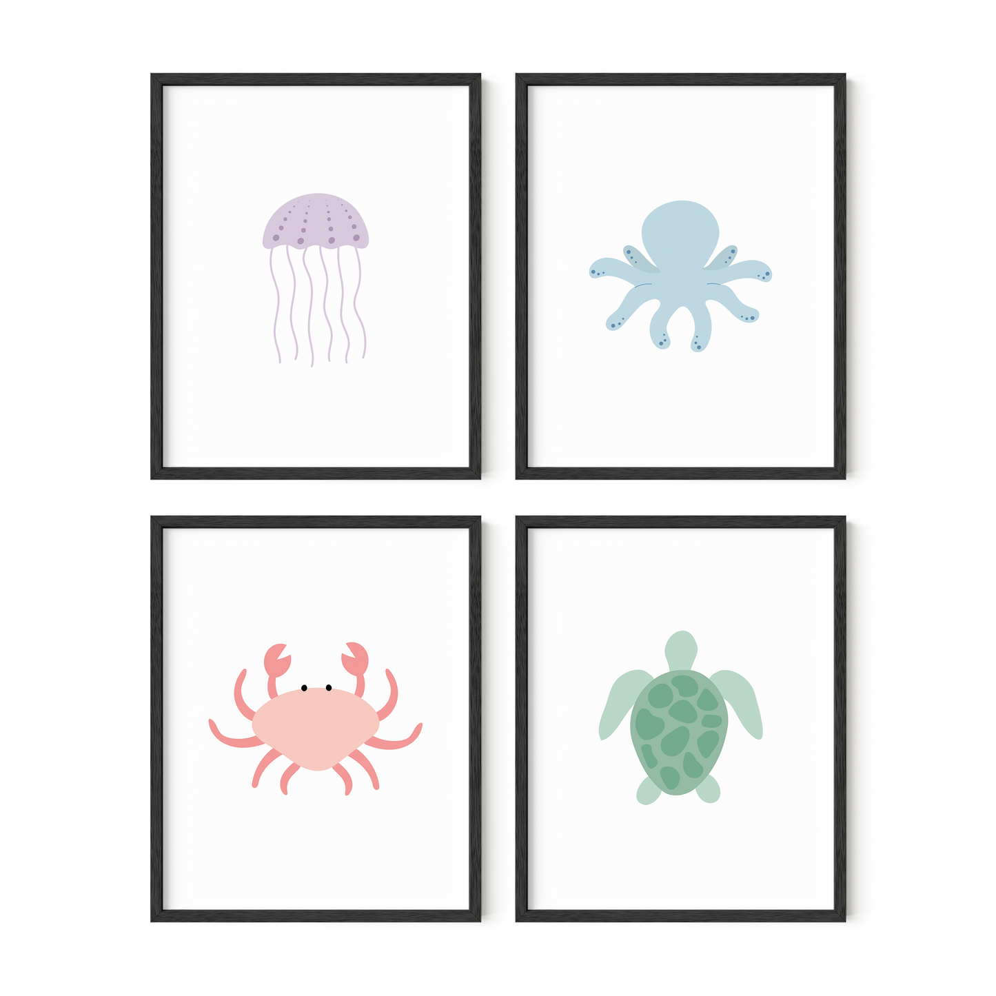 Set of four ocean animal art prints for nursery