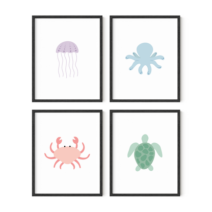 Set of four ocean animal art prints for nursery