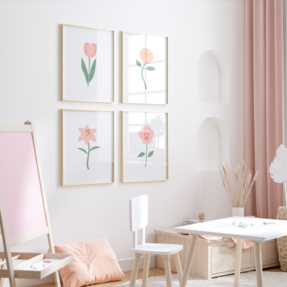 Pink Floral Art Prints (Set of 4)