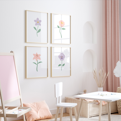 Light Pink and Purple Floral Art Prints (Set of 4)