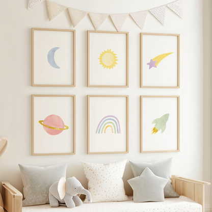 Rainbow Outer Space Art Prints (Set of 6)