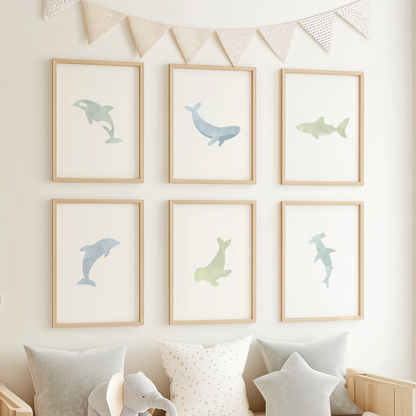Watercolor Ocean Animal Art Prints (Set of 6)