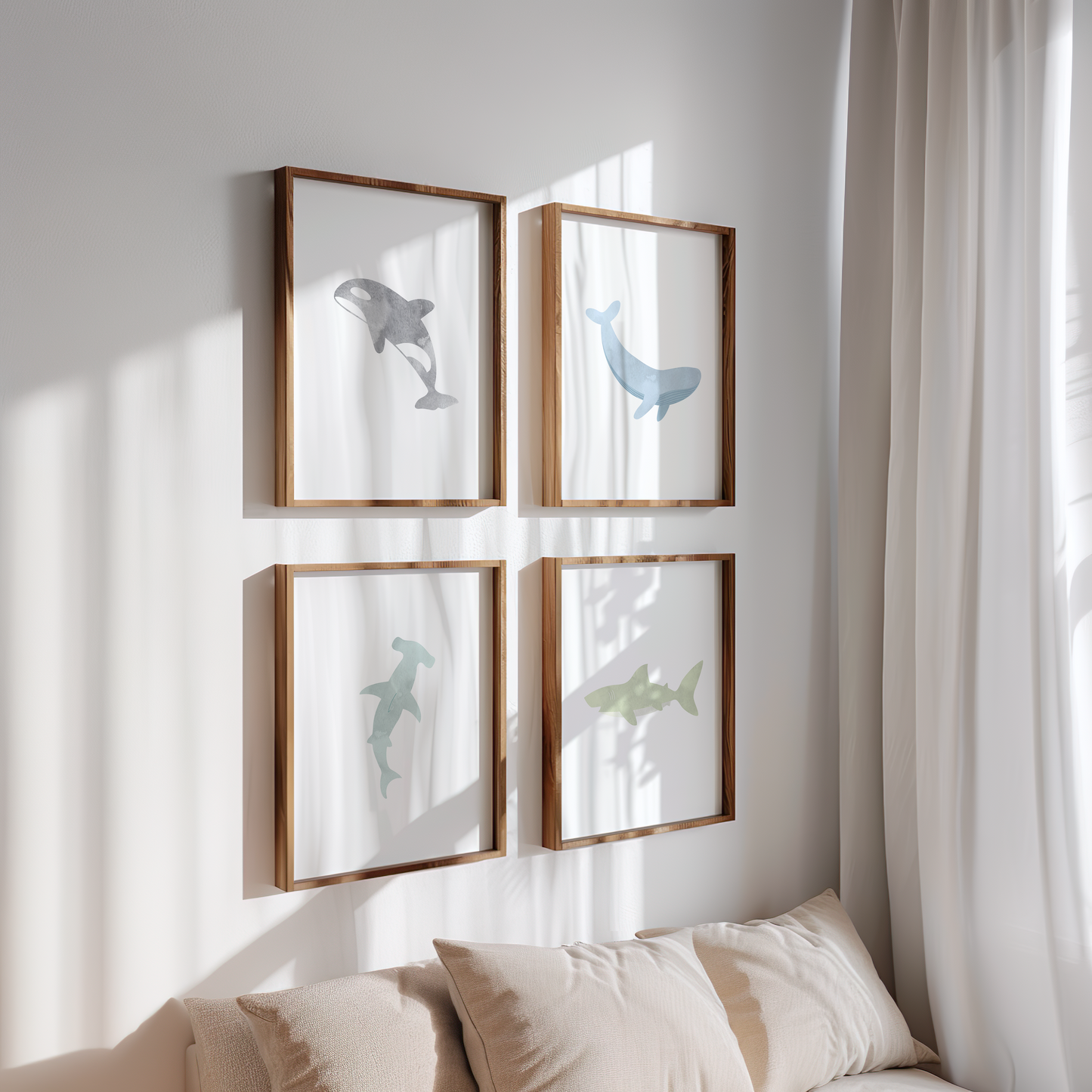 Watercolor Ocean Animal Art Prints (Set of 4)