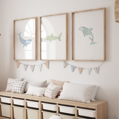 Watercolor Ocean Animal Art Prints (Set of 3)