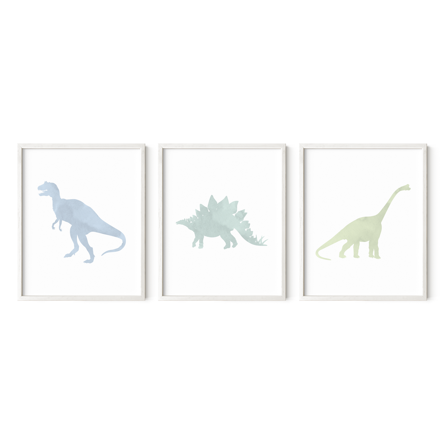 White framed dinosaur nursery artwork set of three
