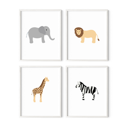 Safari Animal Art Prints (Set of 4)