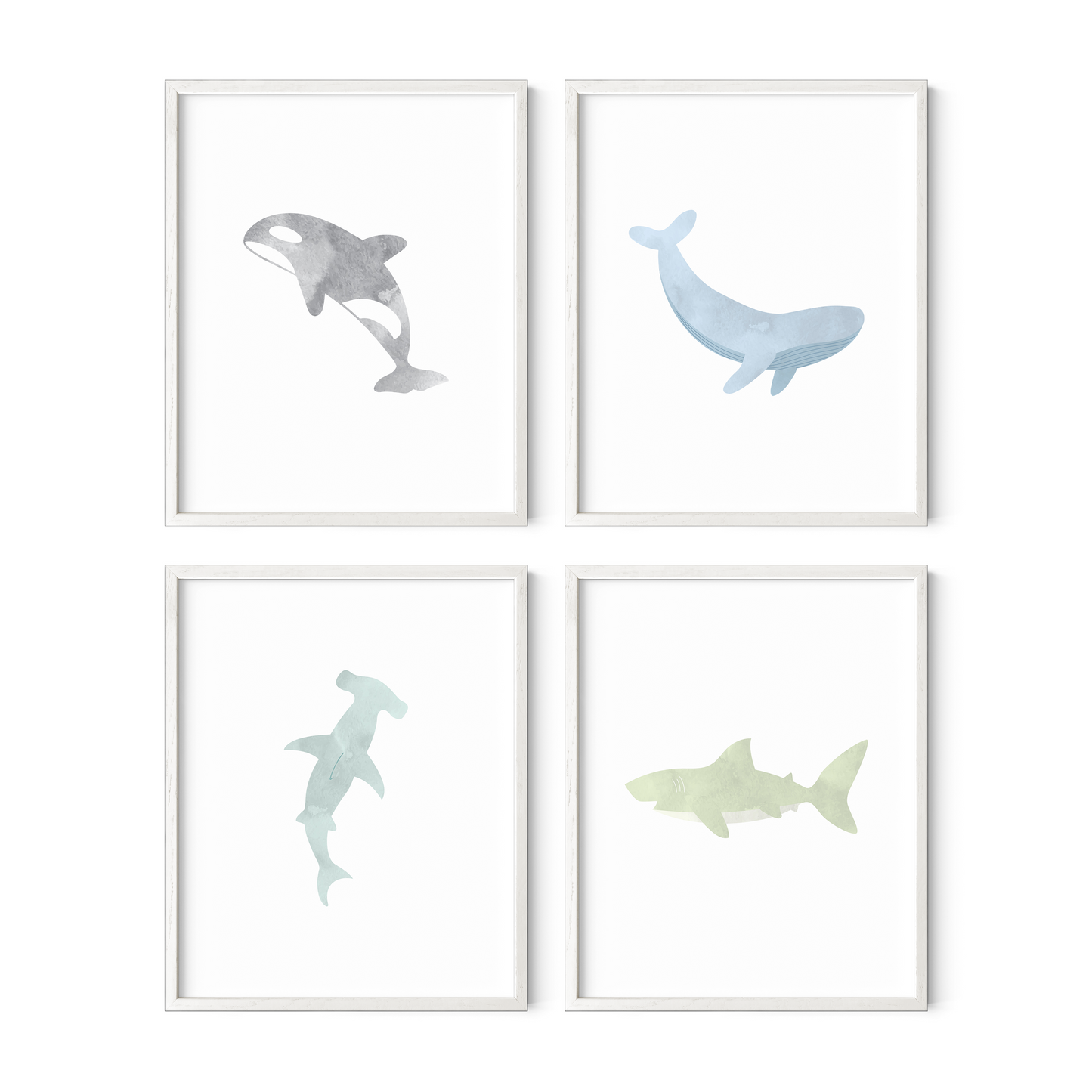Watercolor Ocean Animal Art Prints (Set of 4)