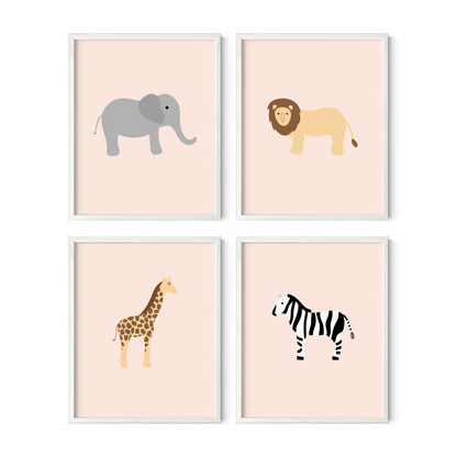 Safari Animal Art Prints (Set of 4)