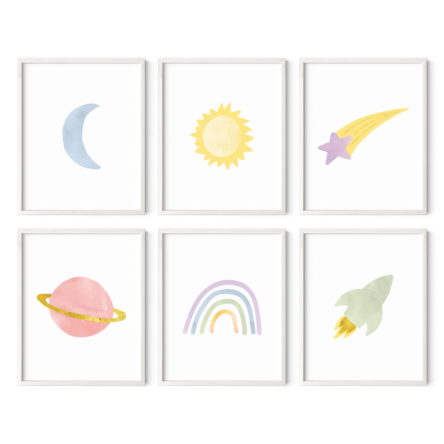 Rainbow Outer Space Art Prints (Set of 6)