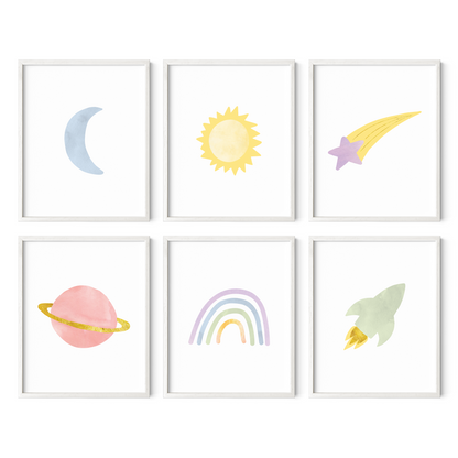 Rainbow Outer Space Art Prints (Set of 6)
