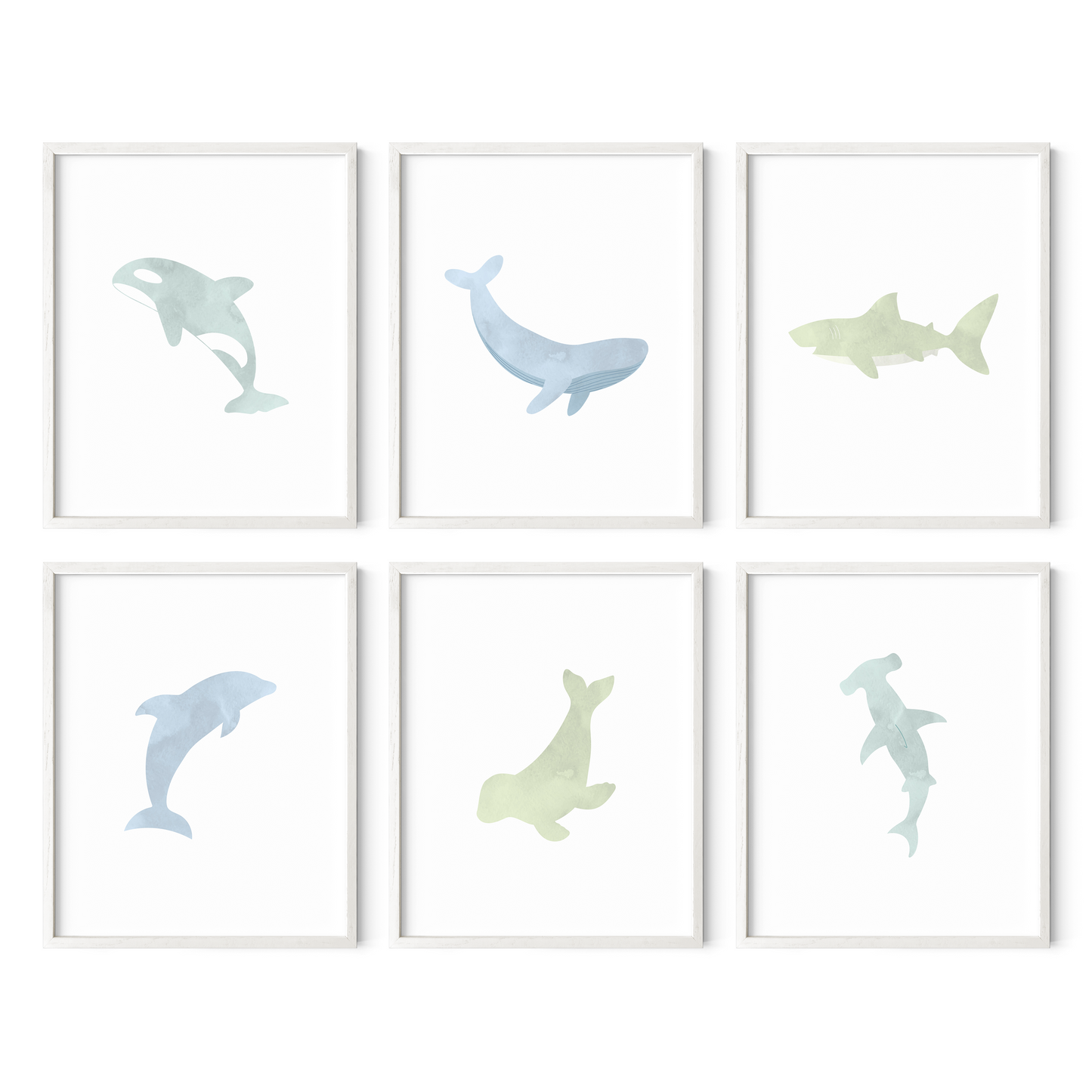 Watercolor Ocean Animal Art Prints (Set of 6)