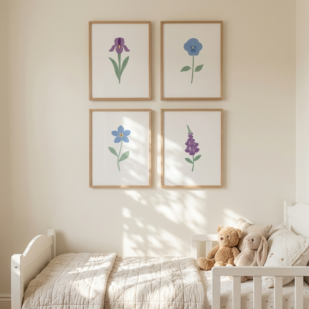 Blue and Purple Floral Art Prints (Set of 4)