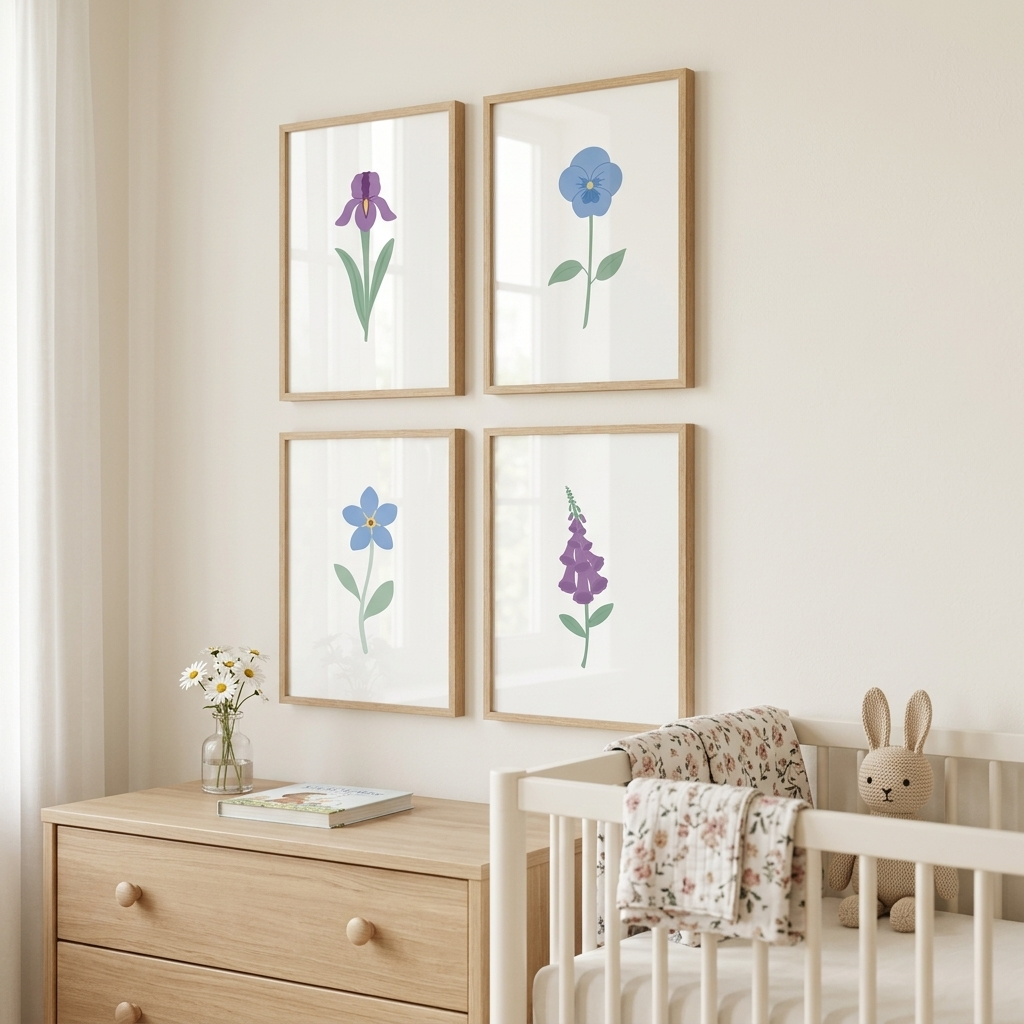 Blue and Purple Floral Art Prints (Set of 4)