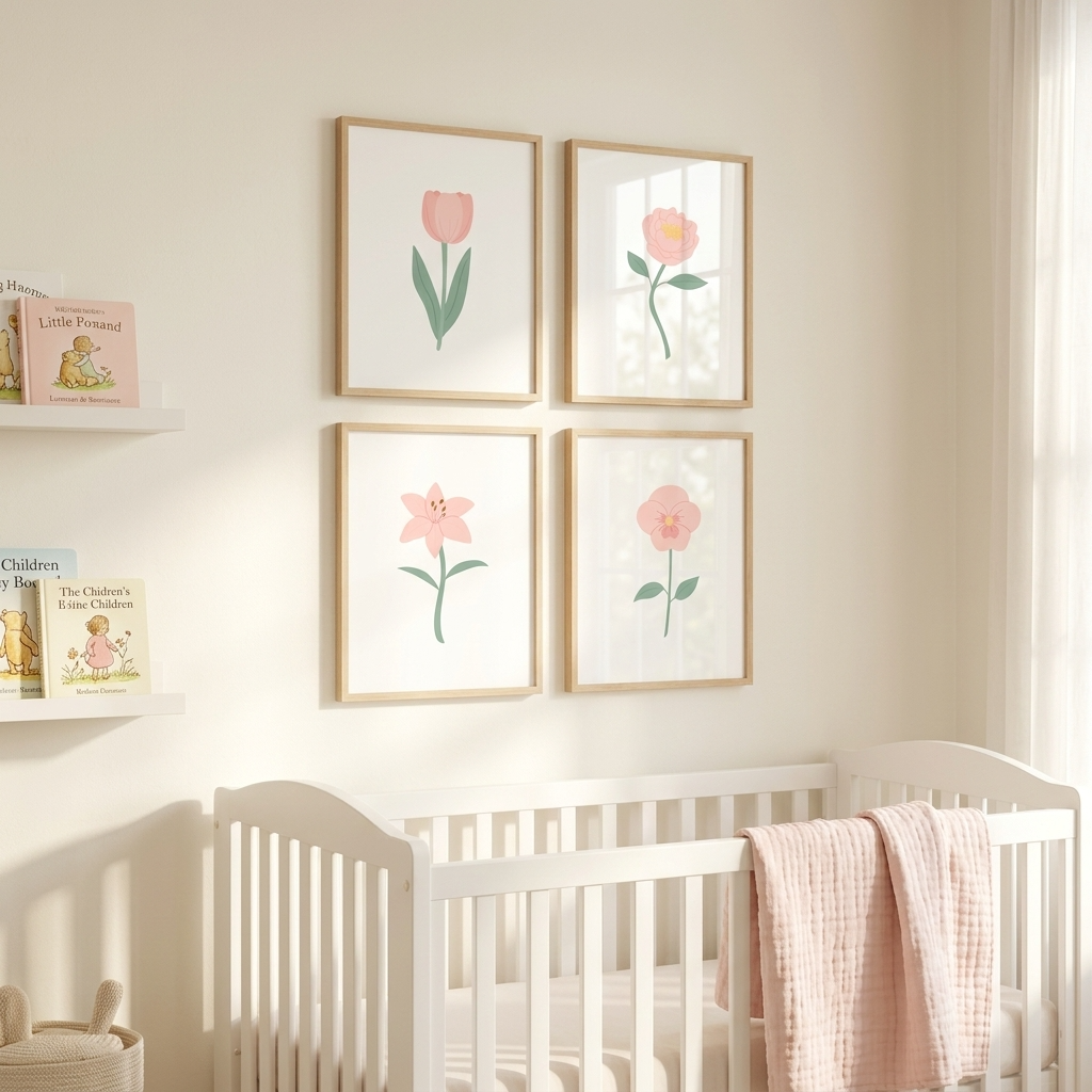Pink Floral Art Prints (Set of 4)