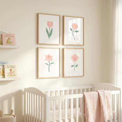 Pink Floral Art Prints (Set of 4)