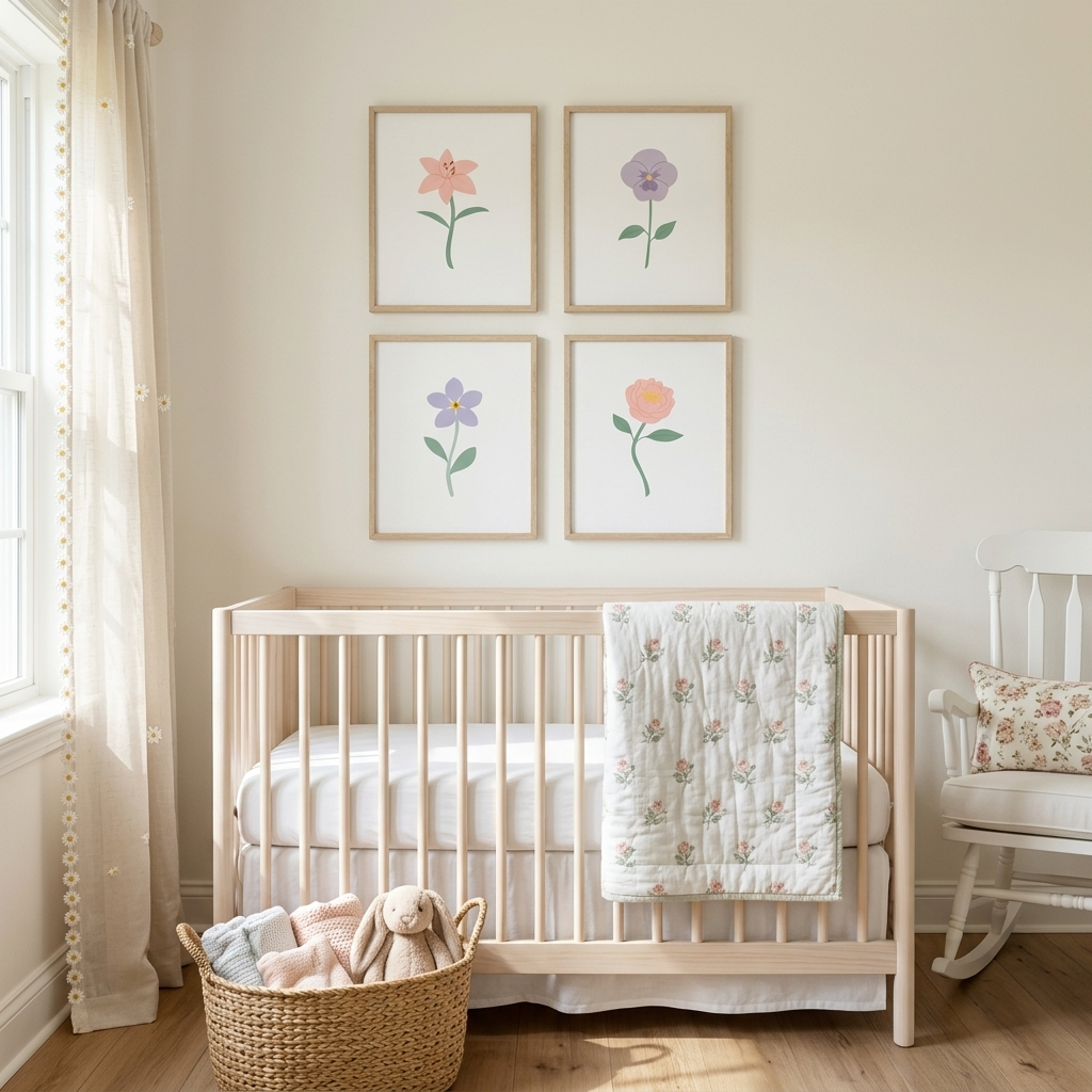 Light Pink and Purple Floral Art Prints (Set of 4)