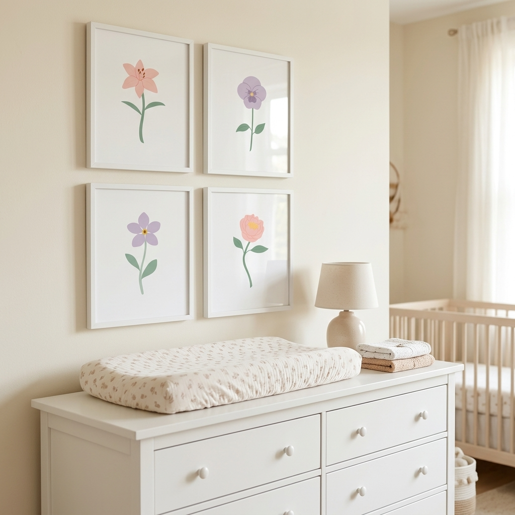 Light Pink and Purple Floral Art Prints (Set of 4)