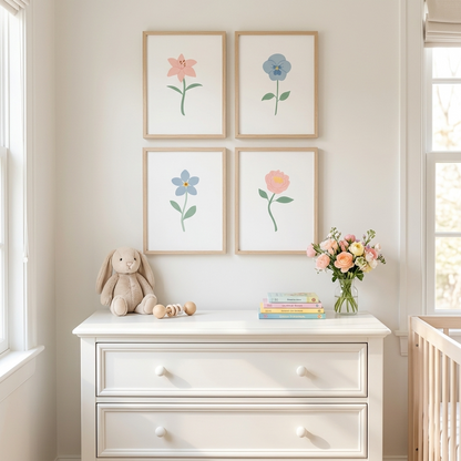 Light Blue and Pink Floral Art Prints (Set of 4)