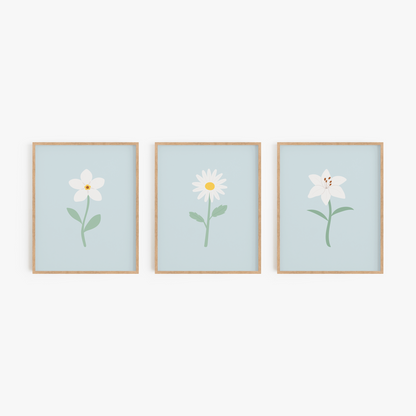 White Floral Art Prints (Set of 3)