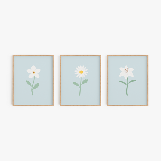 White Floral Art Prints (Set of 3)