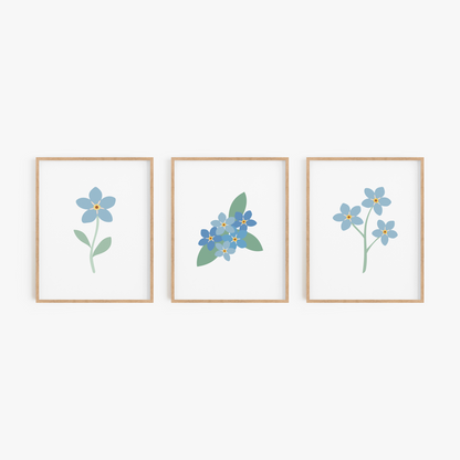 Forget-Me-Not Flower Art Prints (Set of 3)