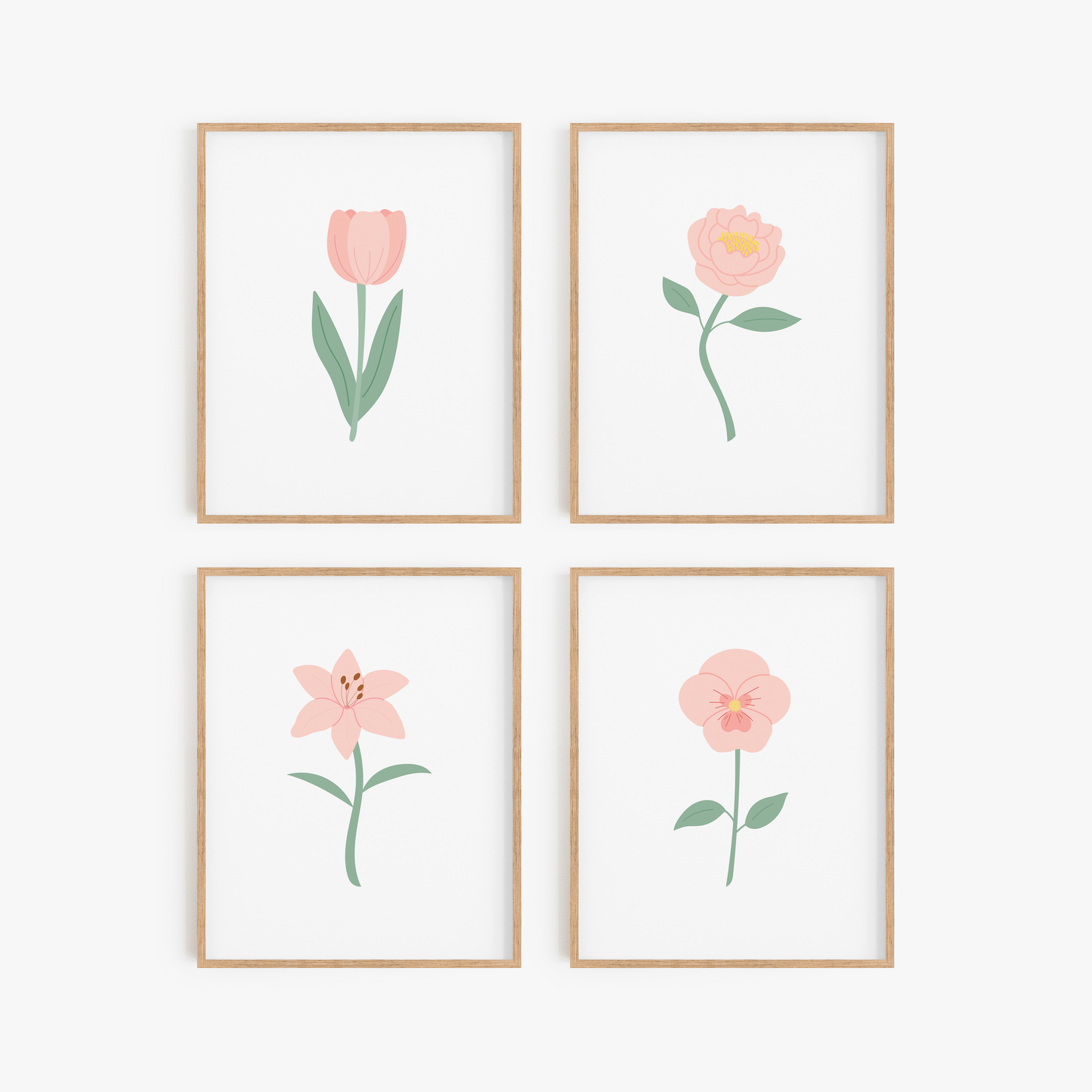 Pink Floral Art Prints (Set of 4)