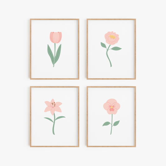 Pink Floral Art Prints (Set of 4)