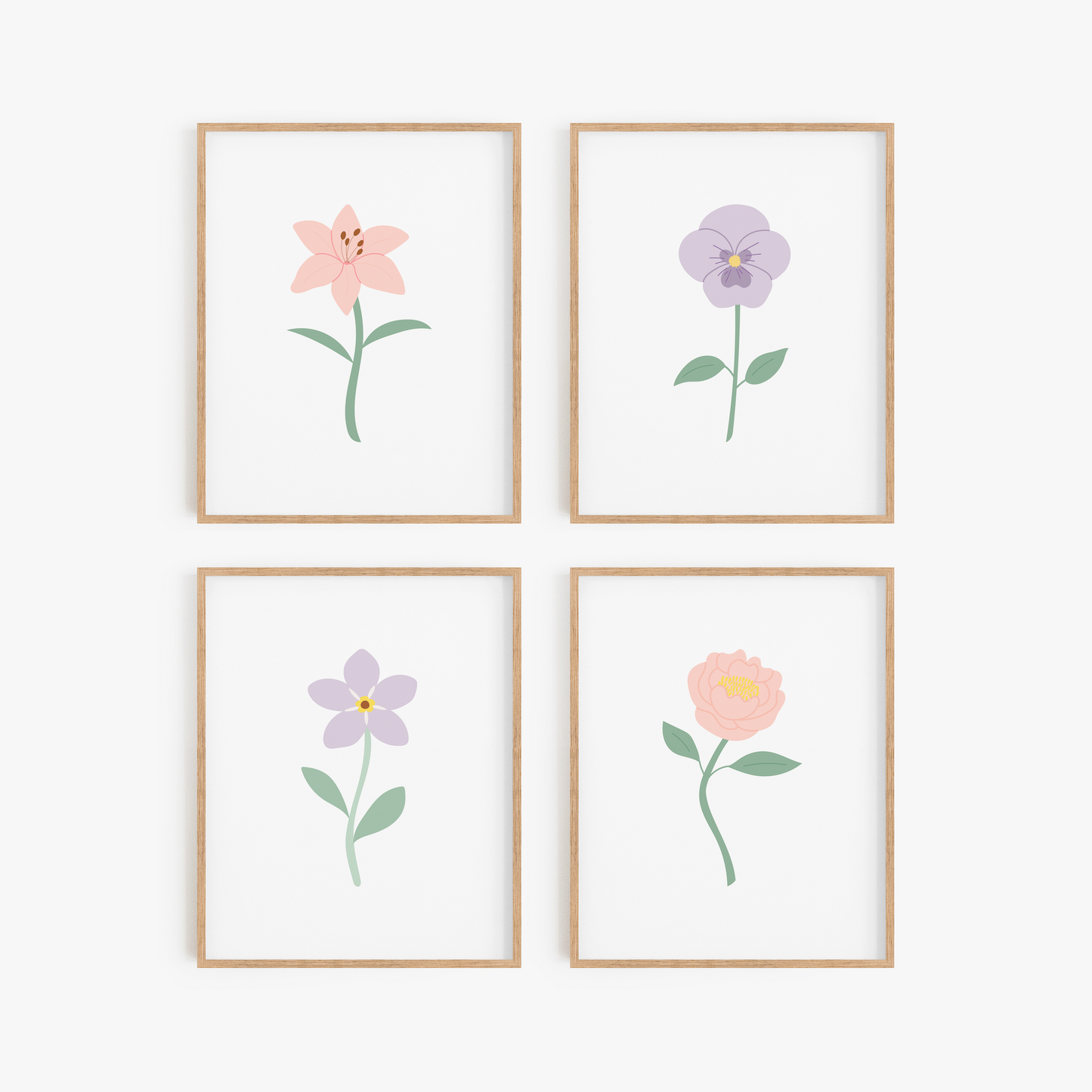 Light Pink and Purple Floral Art Prints (Set of 4)