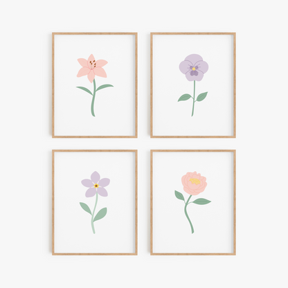 Light Pink and Purple Floral Art Prints (Set of 4)