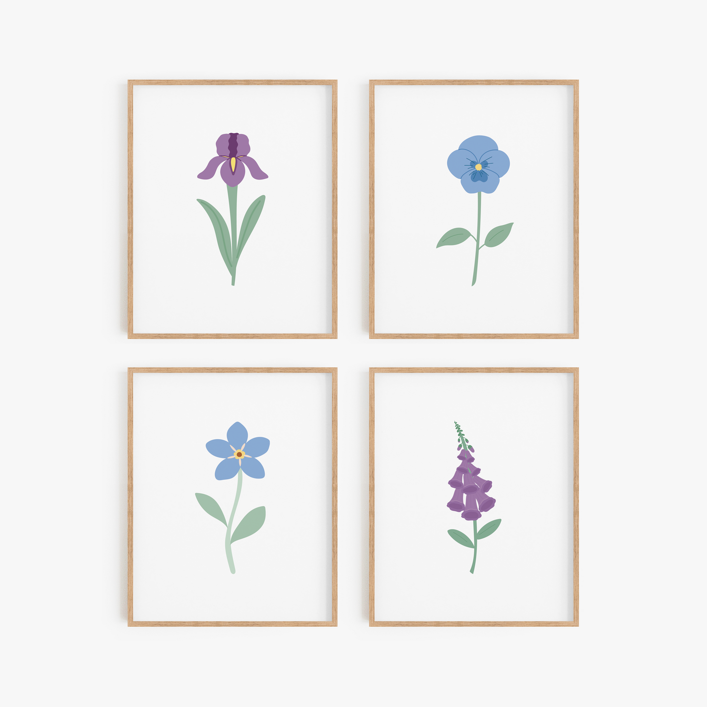 Blue and Purple Floral Art Prints (Set of 4)