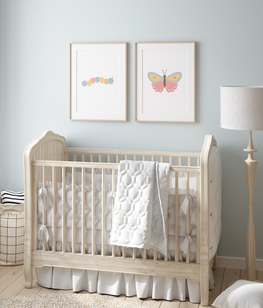 Caterpillar and Butterfly Art Prints (Set of 2)