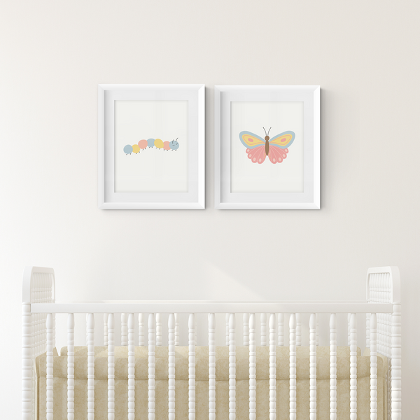 Caterpillar and Butterfly Art Prints (Set of 2)
