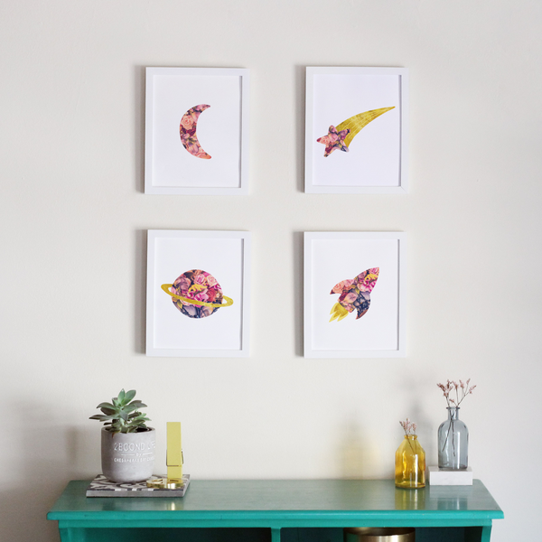 Floral Space Art Prints (Set of 4)