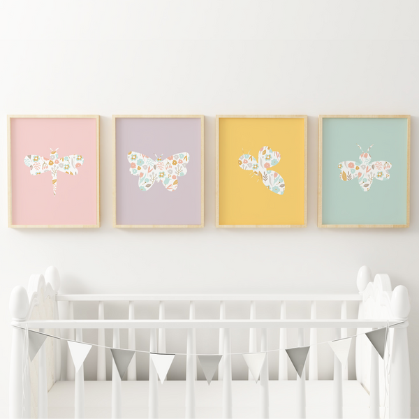Rainbow Floral Insect Art Prints (Set of 4)