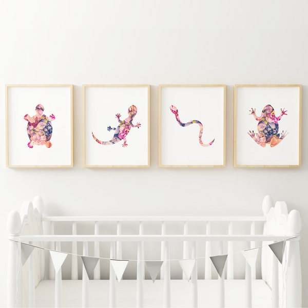Floral Reptile Art Prints (Set of 4)