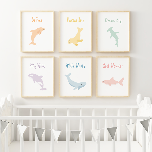 Inspirational Ocean Animal Art Prints (Set of 6)