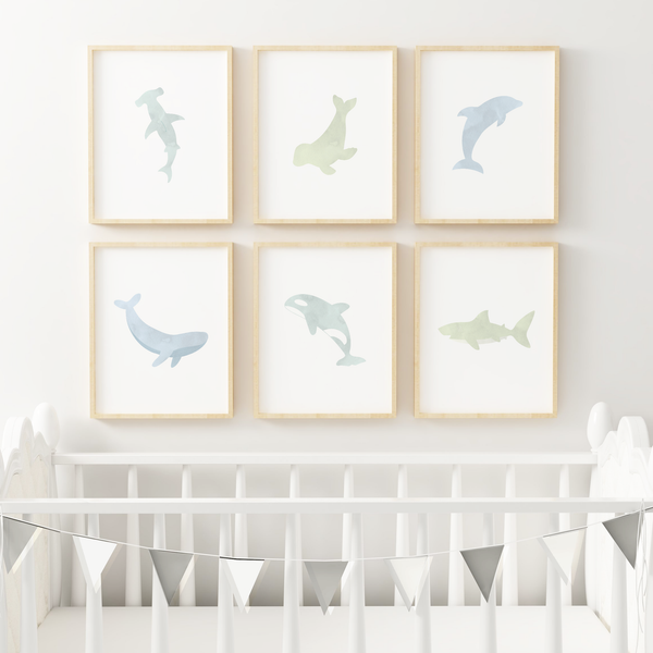 Watercolor Ocean Animal Art Prints (Set of 6)