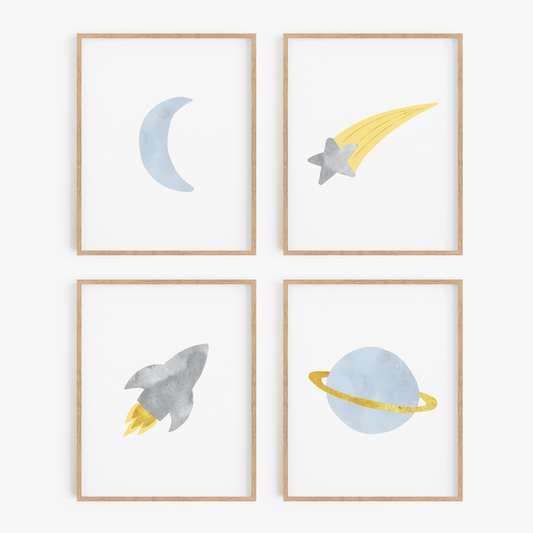 Blue and gray outer space art prints