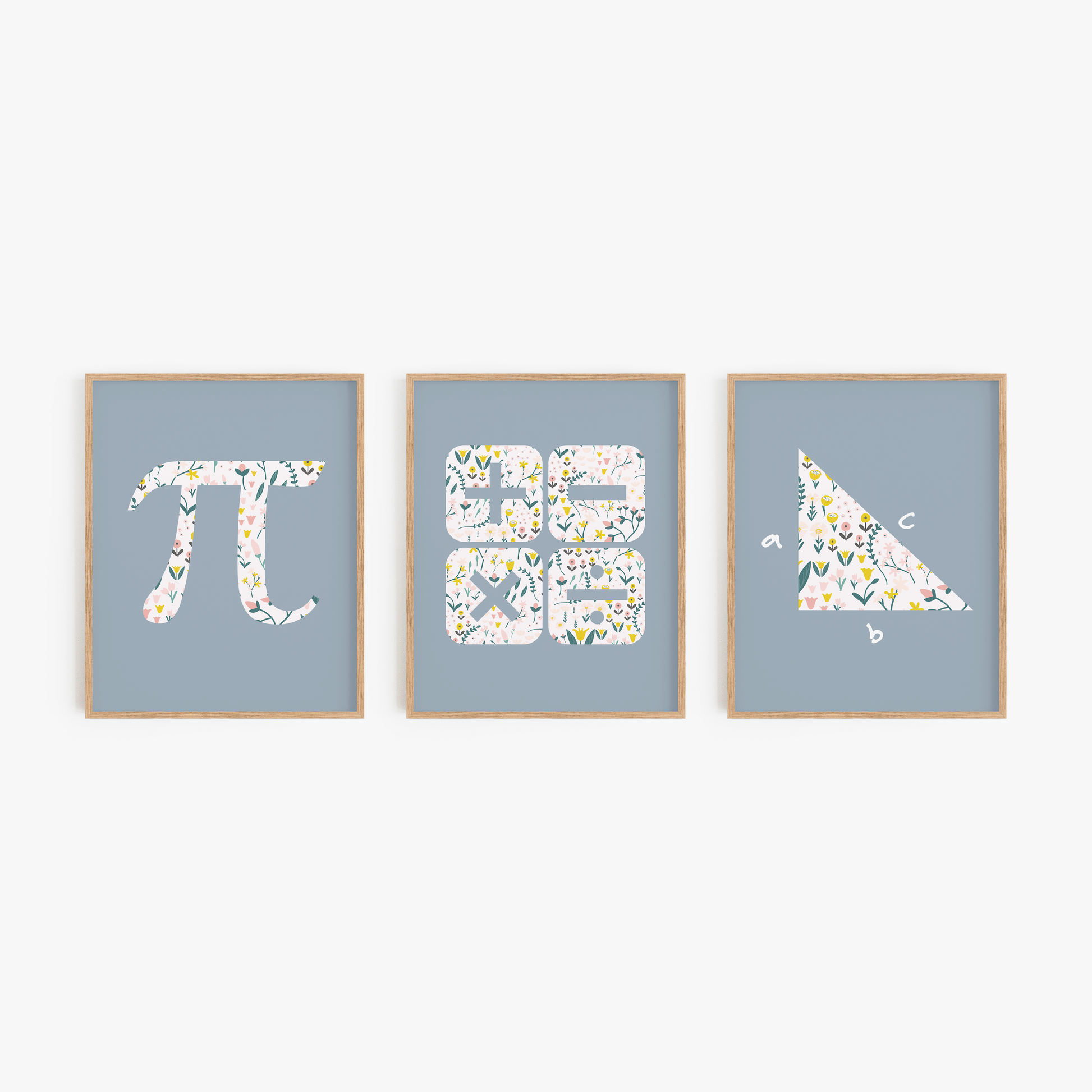 Blue math art prints 3 piece set