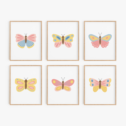 Butterfly art set of 6 framed prints