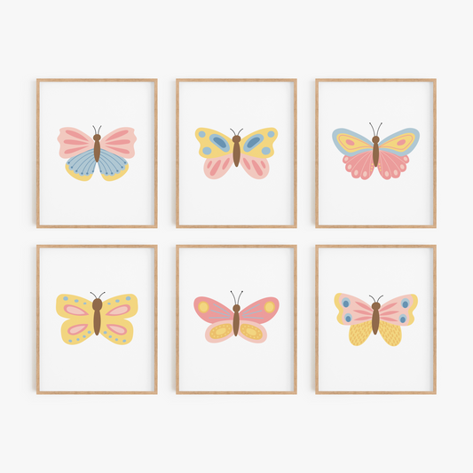 Butterfly art set of 6 framed prints