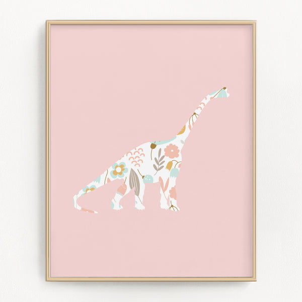 Pink Floral Dinosaur Art Prints (Set of 4)