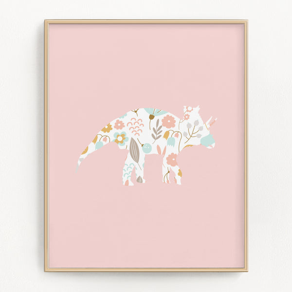 Pink Floral Dinosaur Art Prints (Set of 4)